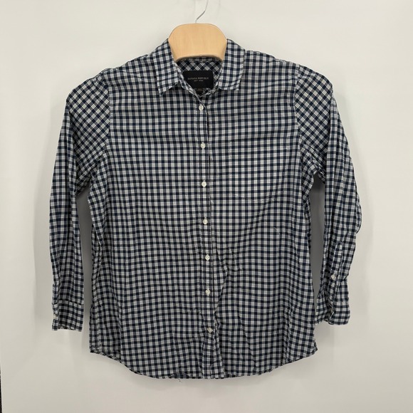 Banana Republic Other - Banana Republic Soft Wash Navy Blue Gingham Check Cotton Button Down Shirt XL